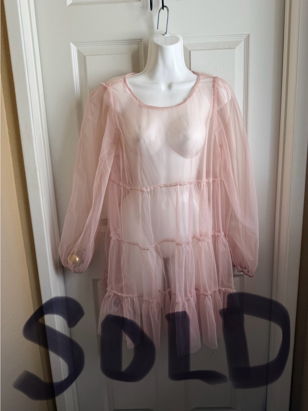 Sheer Pink Tiered Mesh Dress